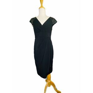 Maggy London Studded Sheath Black Dress Cap Sleeves LBD 6